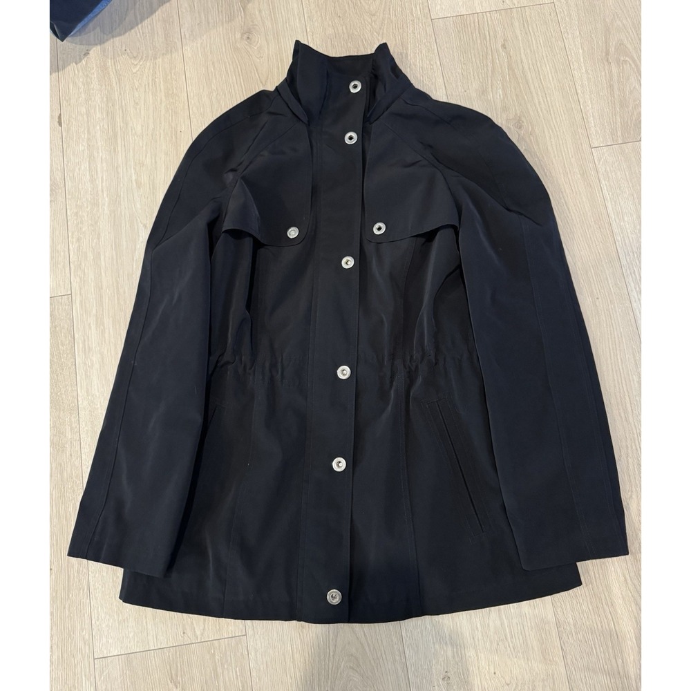 London Fog Black Hooded Trench Coat Jacket Women Small Mid-Length 5422435C
